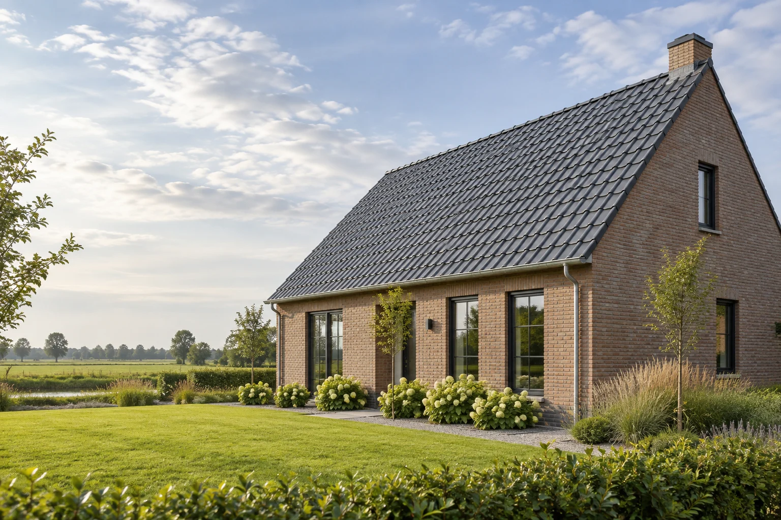 Schuin pannendak van een Nederlandse woning; AI-illustratie