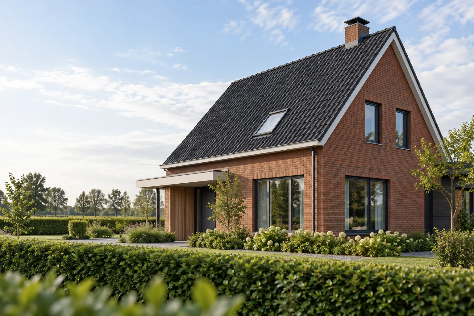 Schuin pannendak van een Nederlandse woning; AI-illustratie
