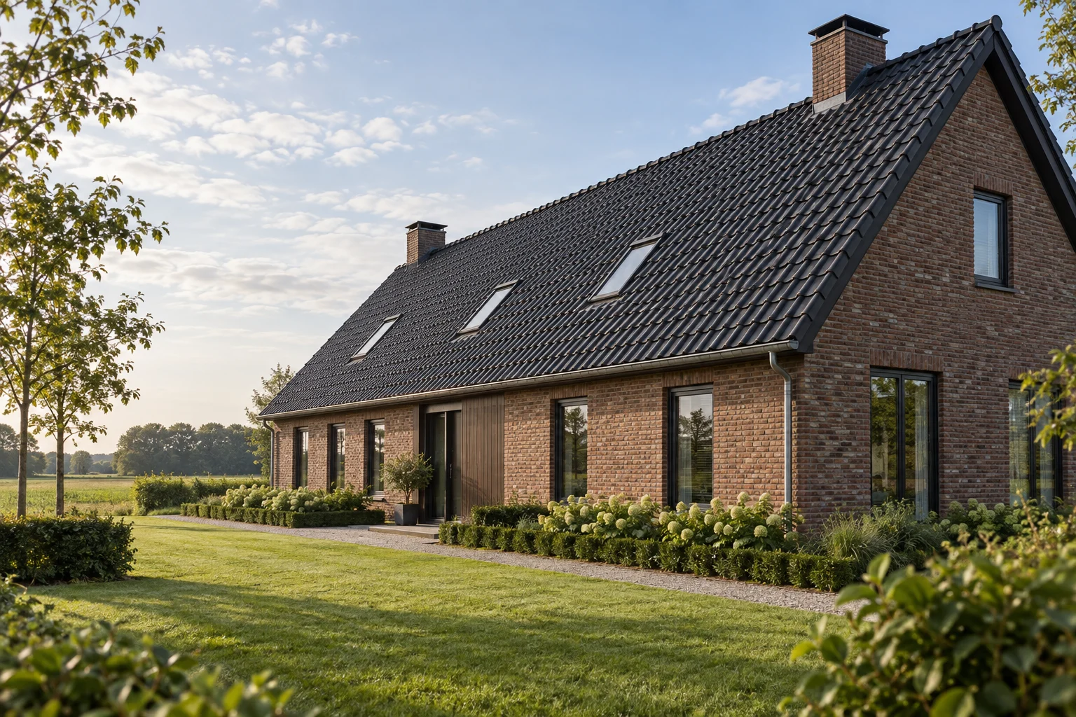 Schuin pannendak van een Nederlandse woning; AI-illustratie