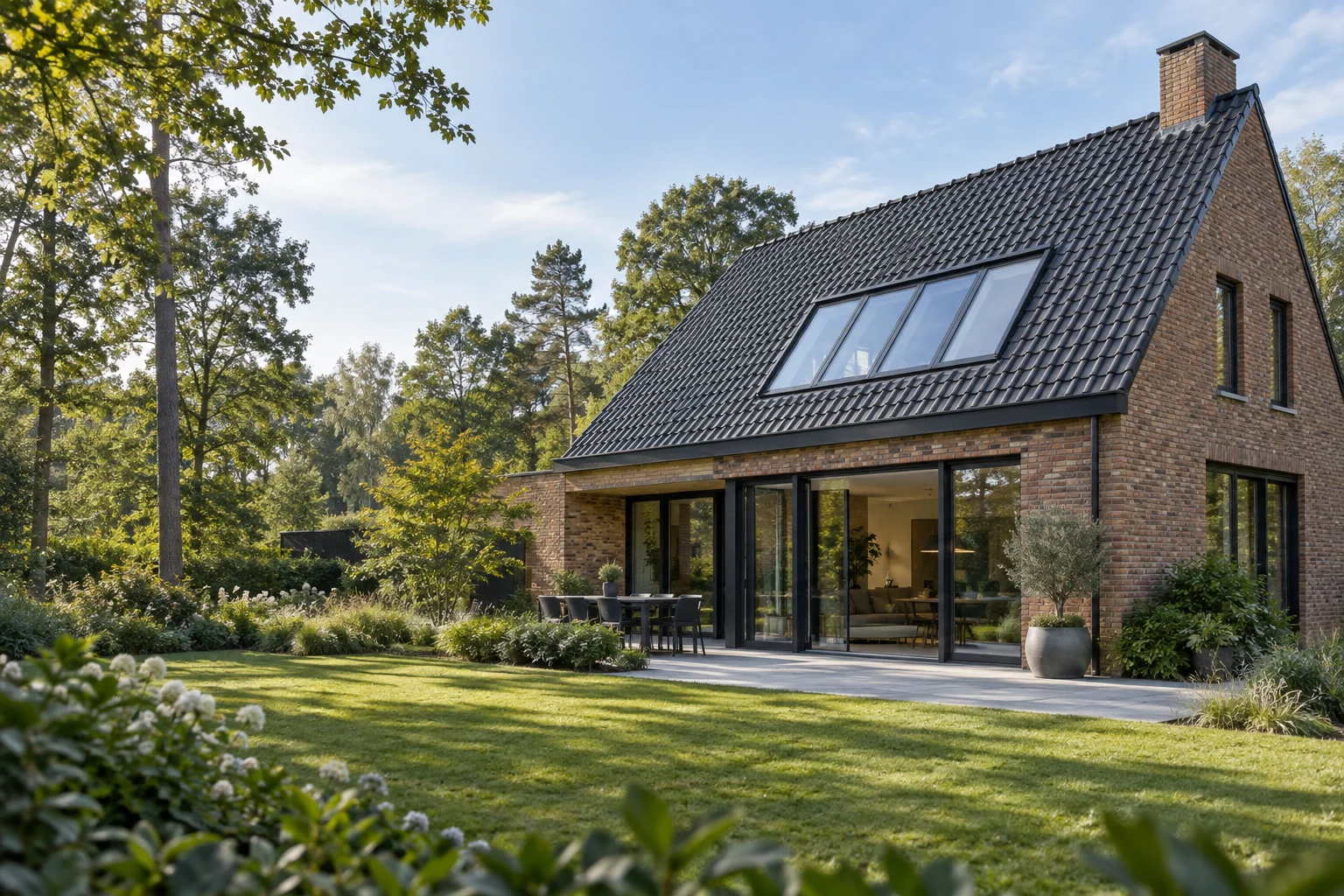 Schuin pannendak van een Nederlandse woning; AI-illustratie