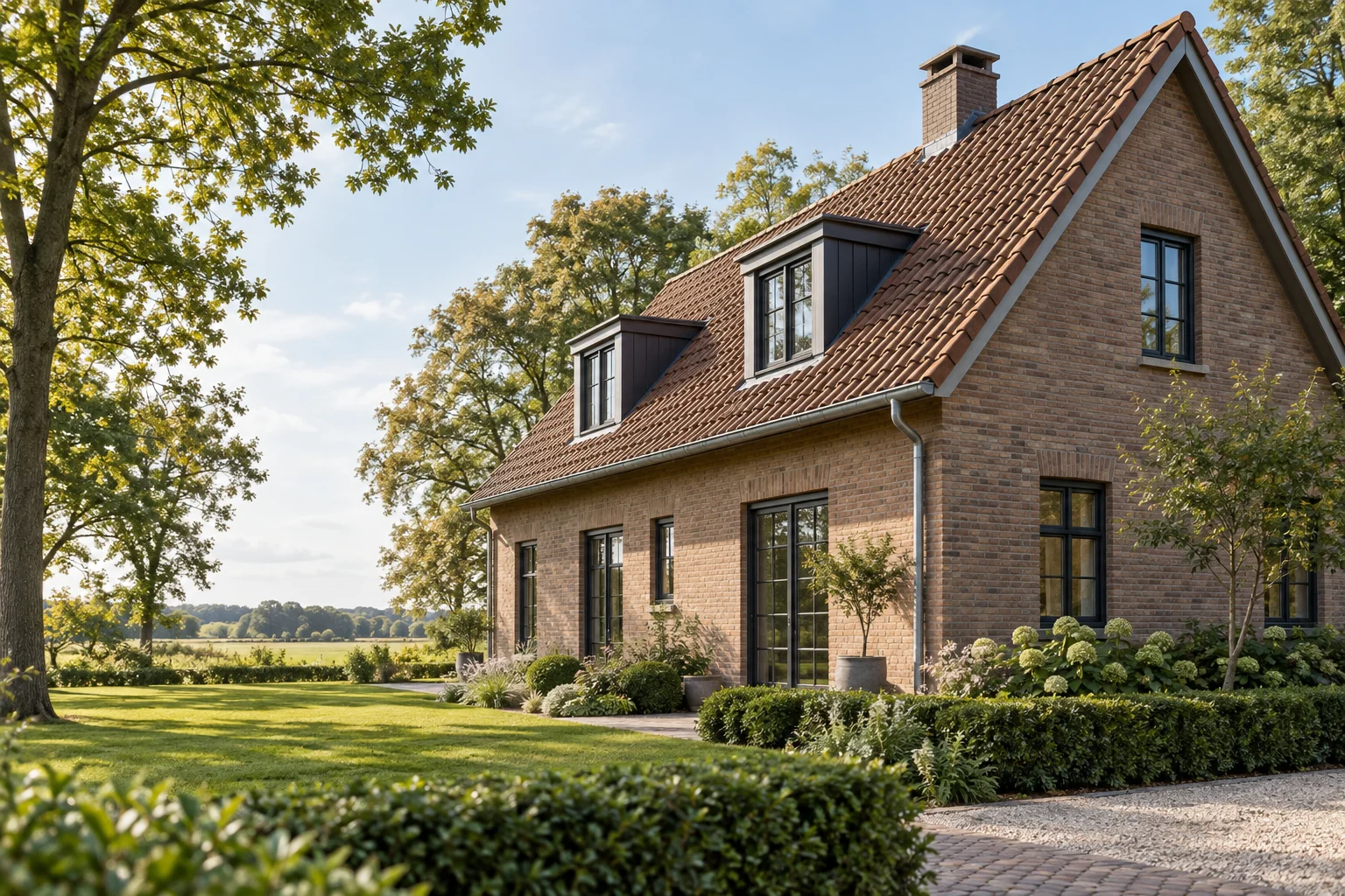 Schuin pannendak van een Nederlandse woning; AI-illustratie