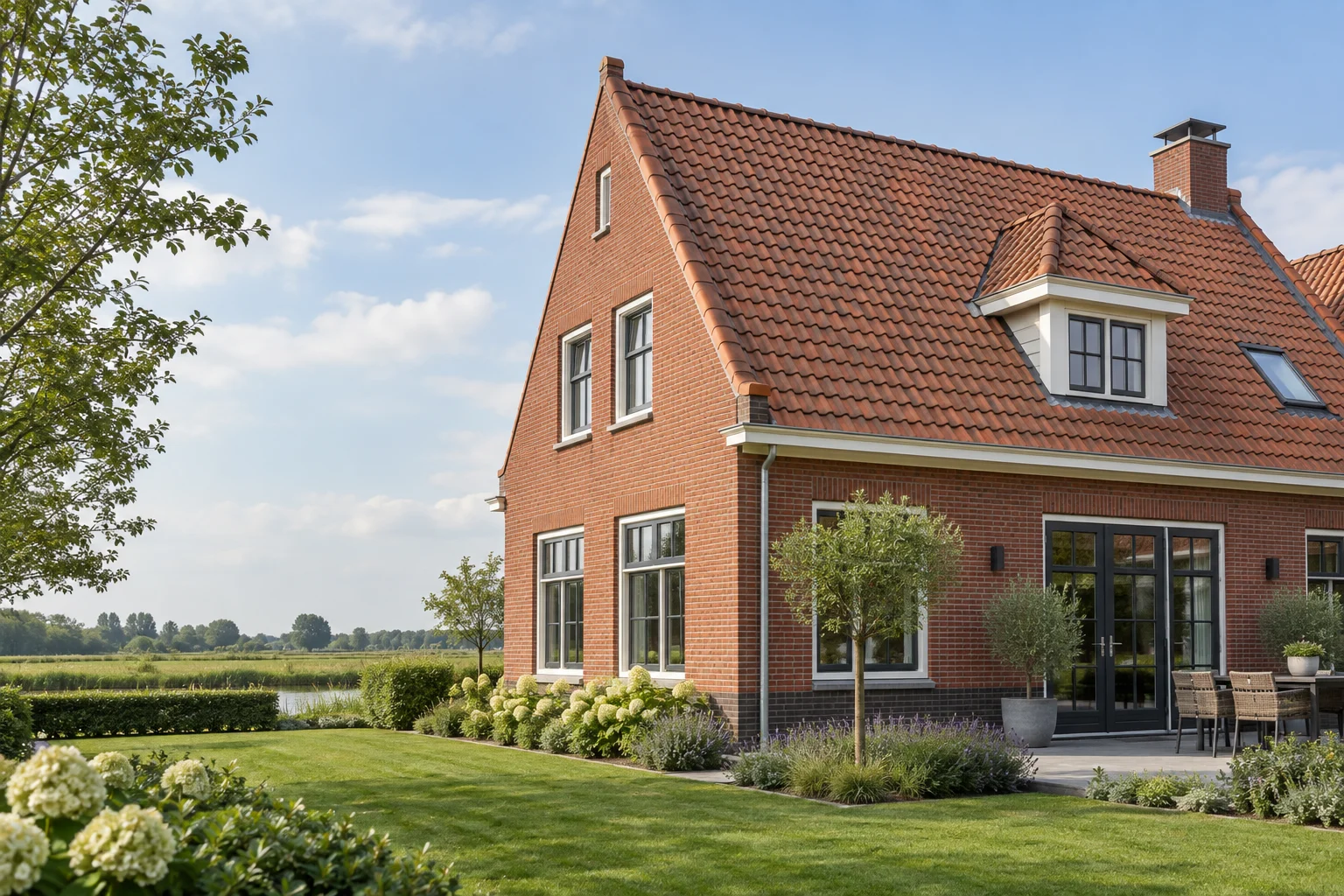 Schuin pannendak van een Nederlandse woning; AI-illustratie