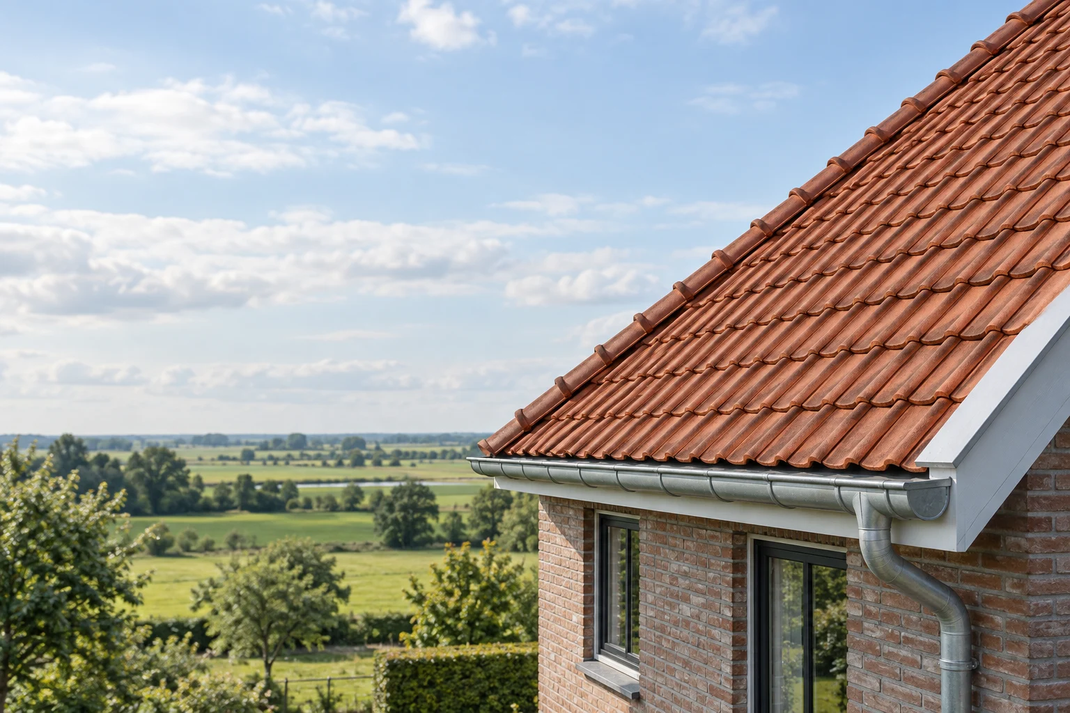 Schuin pannendak van een Nederlandse woning; AI-illustratie